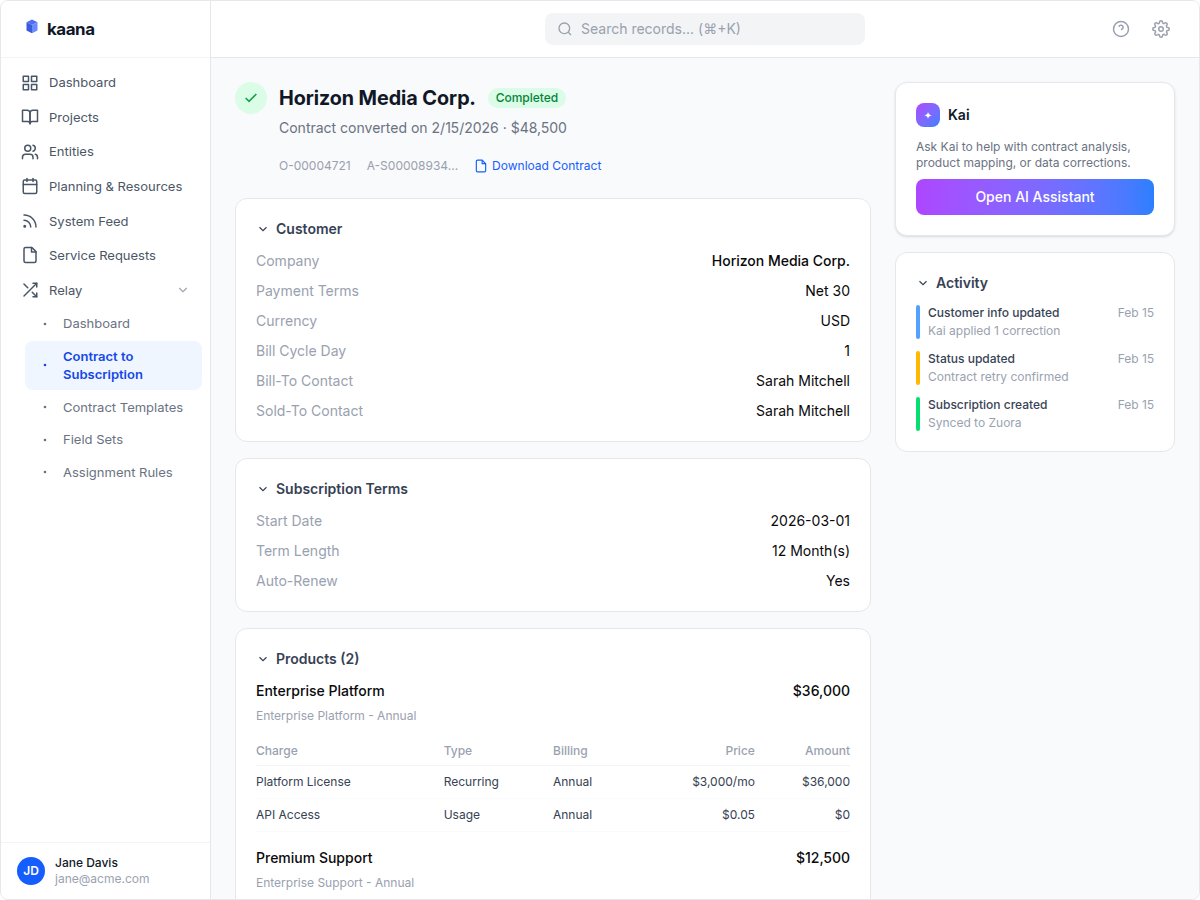 Contract to Subscriptions